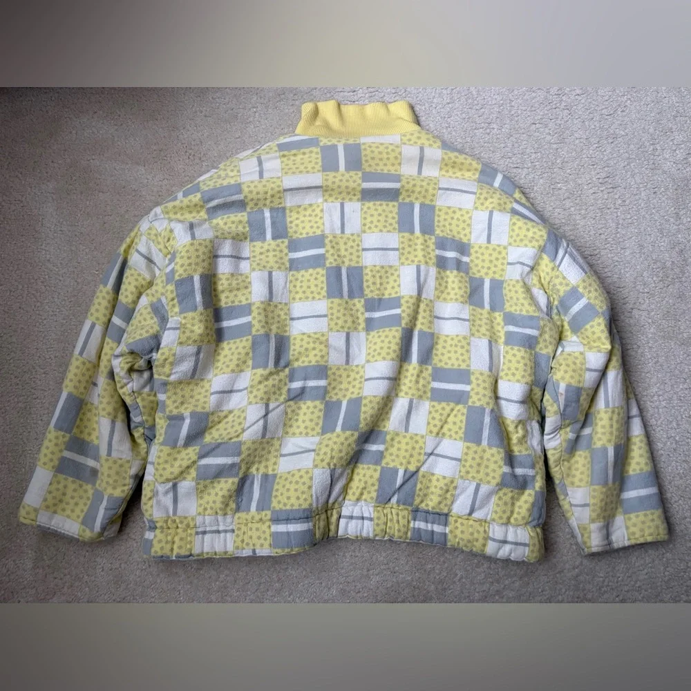 Vintage unbranded soft cozy terry knit bomber jacket with patchwork print, sz S - Picture 4 of 9